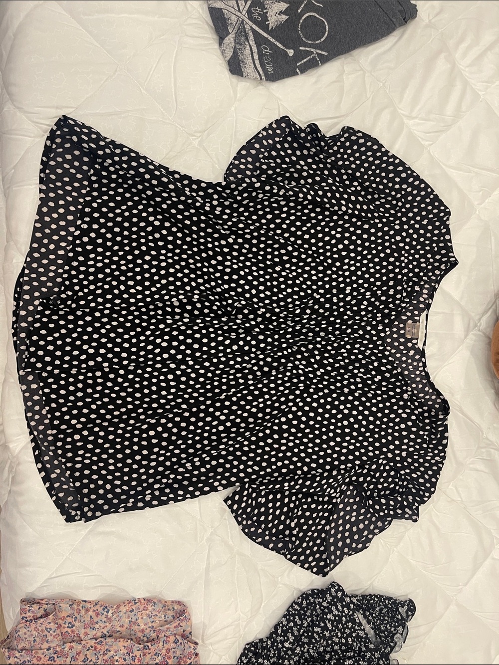 Women’s Black & White Polka Dot Short Sleeve Blouse